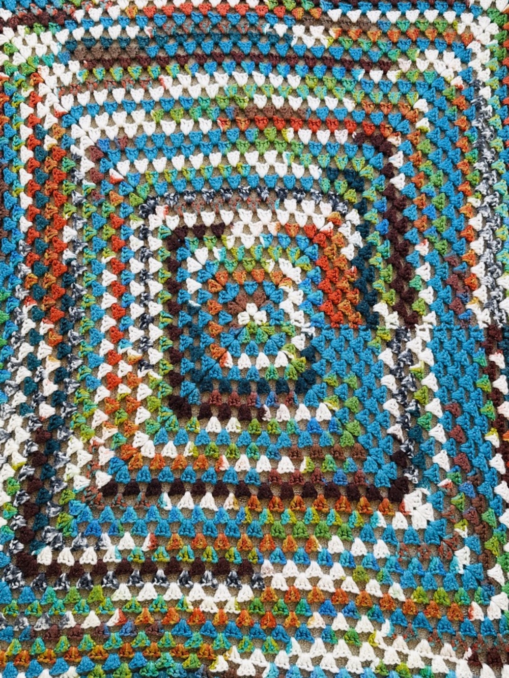 Vintage Handmade Granny Square Crochet Blanket Throw Boho Rust Teal 49x53